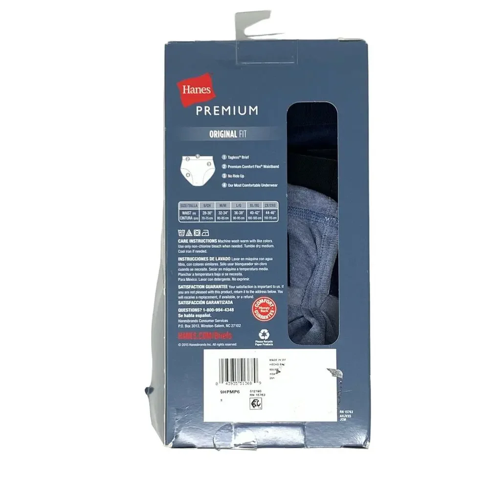 Men's Hanes Premium Original‎ Fit Tagless Briefs 3 Pack S/P 28-30